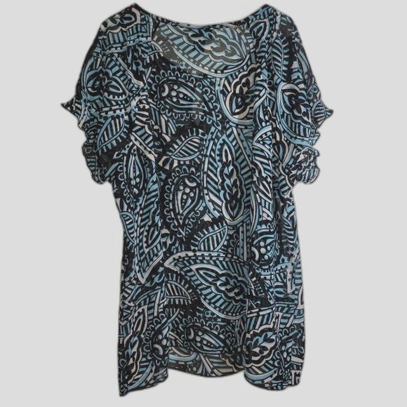 Lane Bryant Black Blue Paisley Leaf Blouse 22/24 - Picture 2 of 8